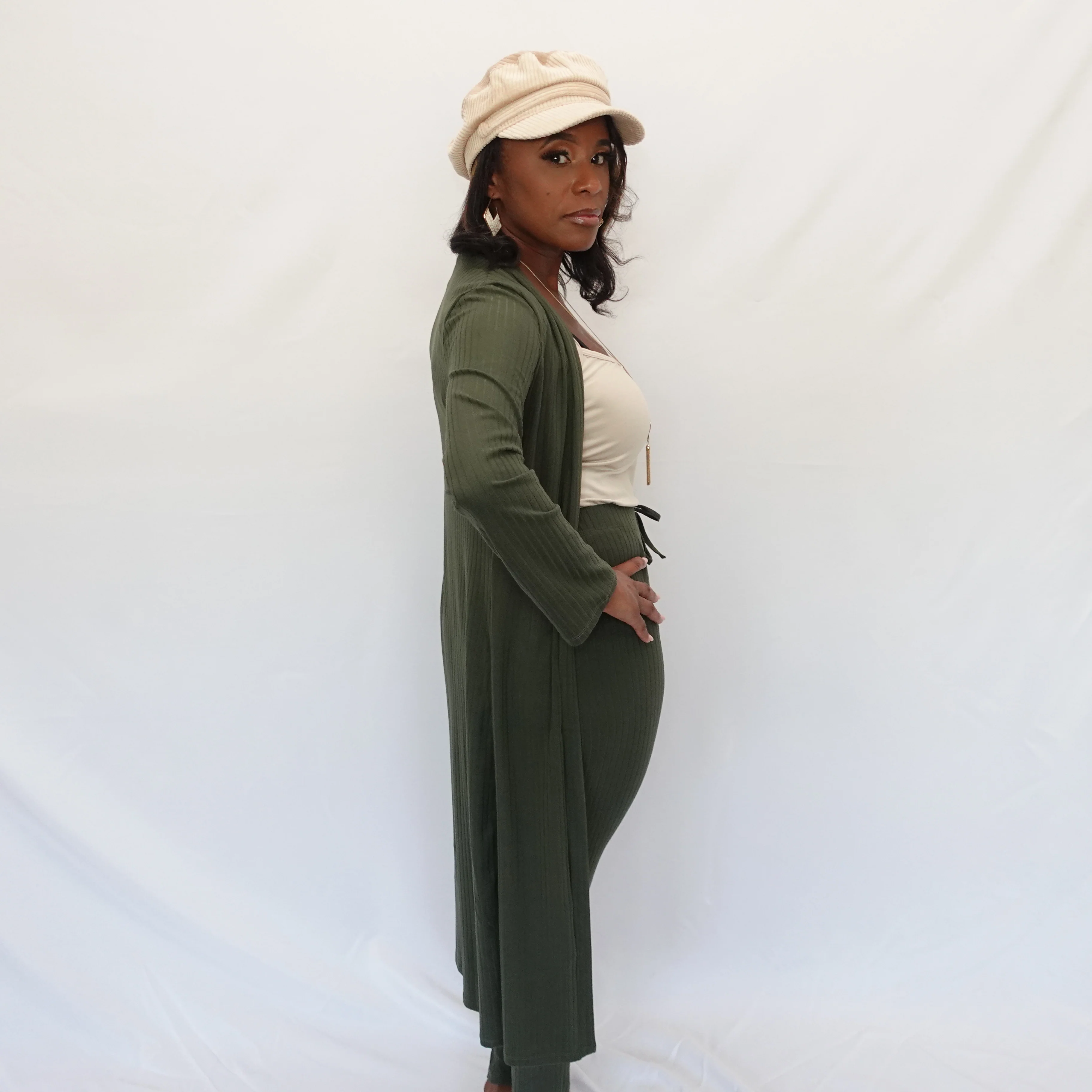 Ribbed Cardigan & Leggings Set (Olive)