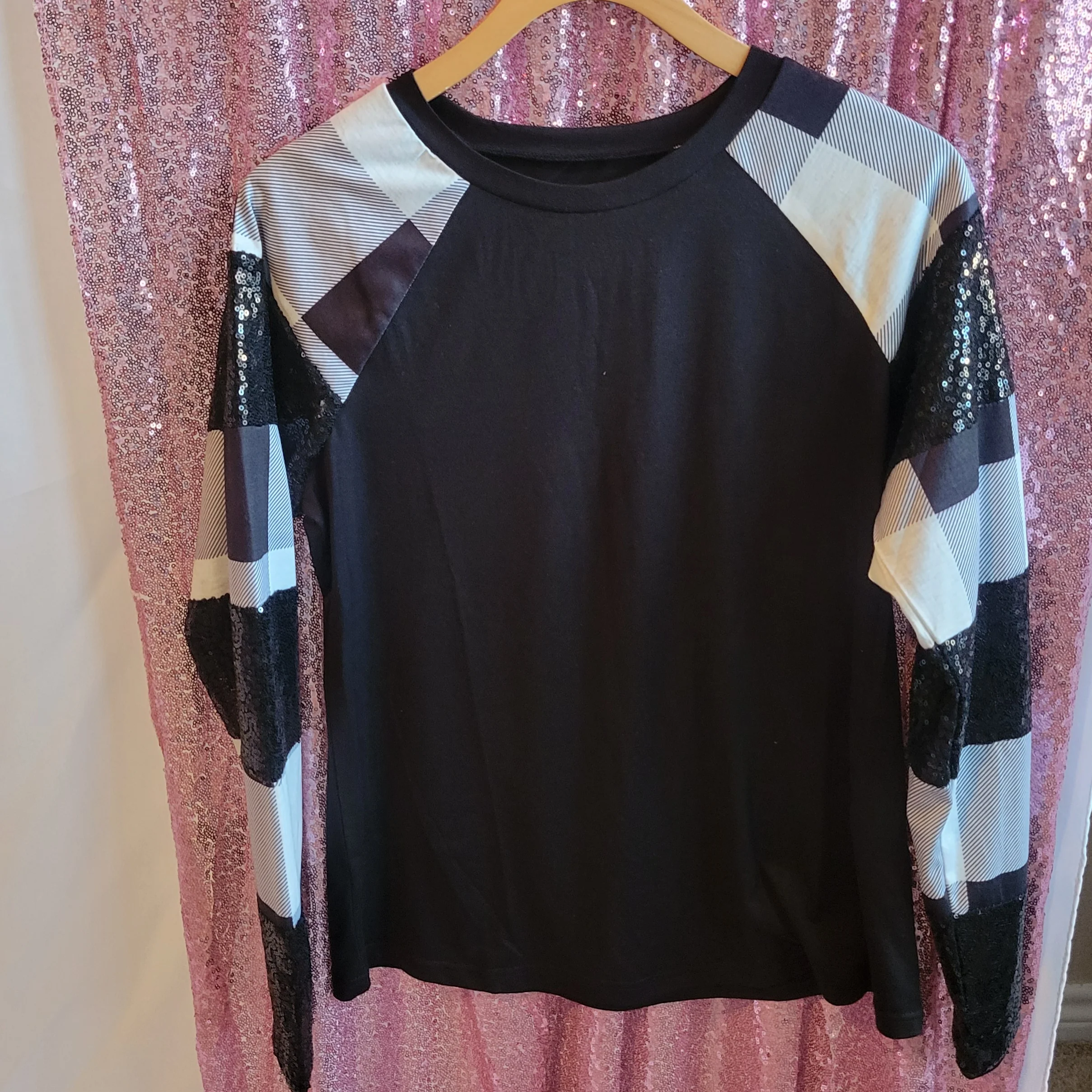 Plaid Sequin Top