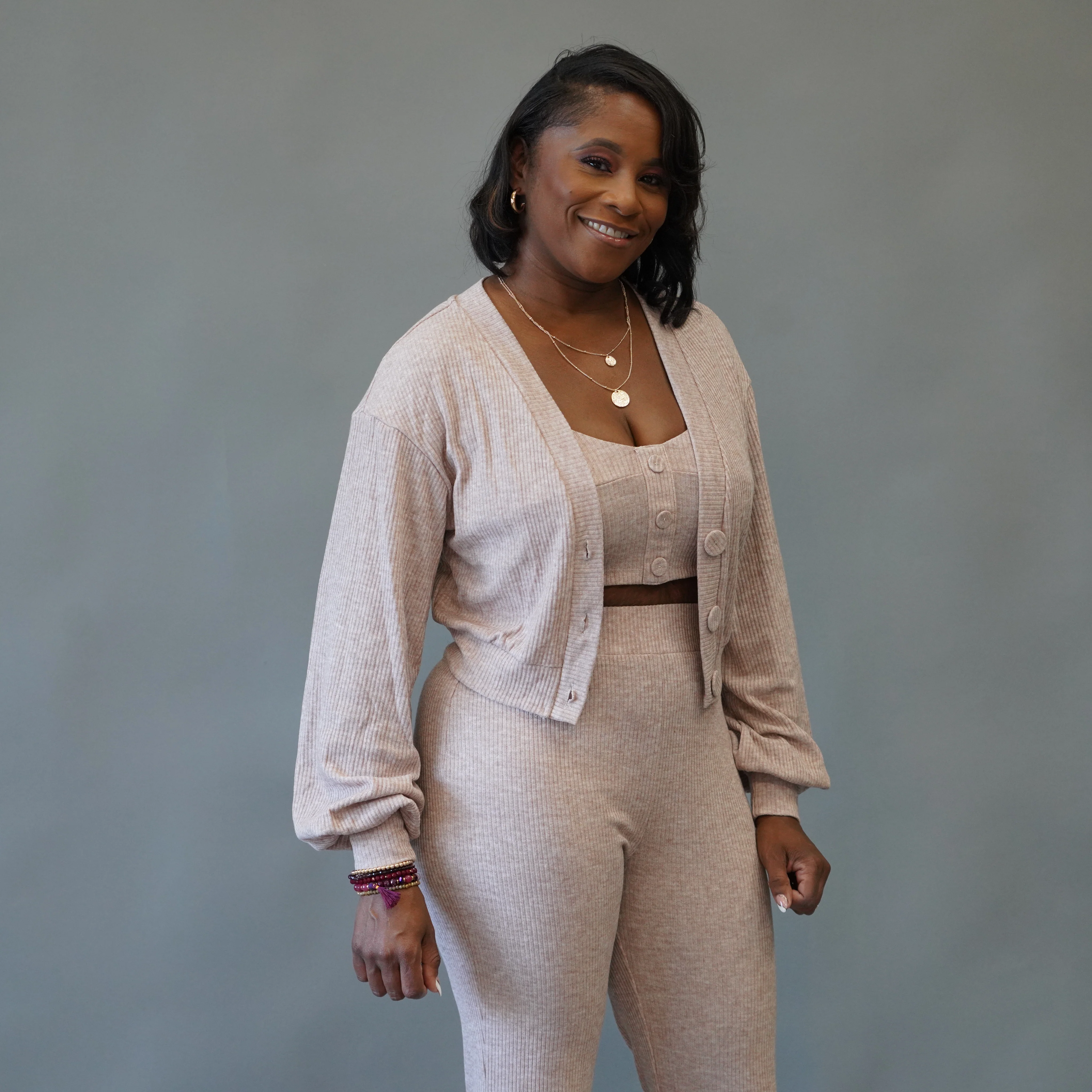 Raven Ribbed Cardigan Set